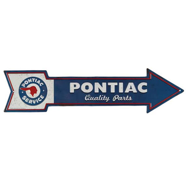 Pontiac Quality Parts Arrow Embossed Tin Sign 20