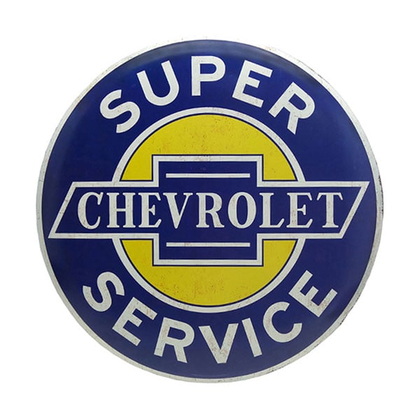 Chevrolet Round Yellow Blue White Tin Sign 24