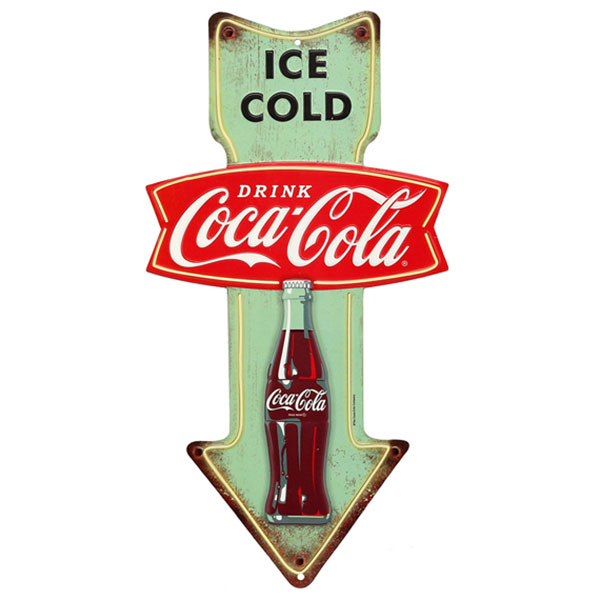 ICE COLD COCA-COLA EMBOSSED TIN ARROW SIGN 7.37 X 14 | 90153896-S