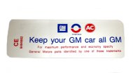 1969 Oldsmobile Cutlass/442/F85 6 CYLINDER KEEP YOUR GM ALL GM DECAL CE 6484662 (DCO0490) | DC1895T