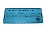 1972 Pontiac GTO/LeMans/Tempest DOOR JAMB VIN DECAL WITH CLEAR OVERLAY (NEW) BLUE | DC5182Z