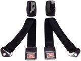 1964 Pontiac Full Size DELUXE FRONT SEAT BELT RETRACTOR SET W/ CHROME BUCKLE (BLACK) - PR | IN2432Z