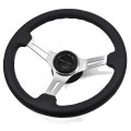 1970 Buick Full Size & Riviera AFTERMARKET STEERING WHEEL KIT (BLACK LEATHER WHEEL WITH BRUSHED SILVER SPOKES, 14 | ST3256S