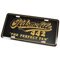 1975 Oldsmobile Cutlass/442/F85 ACCESSORY LICENSE PLATE (BLACK BACKGROUND WITH OLDSMOBILE 442 