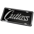 1975 Oldsmobile Cutlass/442/F85 ACCESSORY LICENSE PLATE (BLACK BACKGROUND WITH CUTLASS SCRIPT) | BK9765T