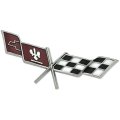 1978 Chevrolet Corvette GAS DOOR EMBLEM (GM 471295 CROSSFLAGS - SHOW QUALITY WITH 2 POSTS ON BACK) DARK RED | EM1003O
