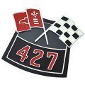 1987 Chevrolet El Camino DIECAST METAL AIR CLEANER EMBLEM 427 CROSSFLAGS GM # 3874909 | EM15392C