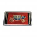 1965 Pontiac Full Size DELUXE CHROME SEAT BELT BUCKLE RED W/ GOLD & BLUE STAGECOACH FOIL DECAL - EA | IN10938Z