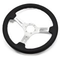 1978 Pontiac GTO/LeMans/Tempest AFTERMARKET STEERING WHEEL (BLACK LEATHER WHEEL WITH BRUSHED SILVER SPOKES, 14'' OUTSIDE DIAMETER) | ST3014Z