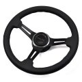 1968 Buick Full Size & Riviera AFTERMARKET STEERING WHEEL KIT (BLACK LEATHER WHEEL WITH BLACK ANODIZED SPOKES, 14'' OUTSIDE DIAMETER) | ST3002S