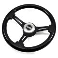 1966 Chevrolet Corvette AFTERMARKET STEERING WHEEL (DARK BLACK WOOD WHEEL WITH BLACK ANODIZED SPOKES, 14'' OUTSIDE DIAMETER) - INCLUDES BRUSHED SILVER 