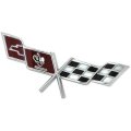 1977 Chevrolet Corvette GAS DOOR EMBLEM GM 379935 CROSSFLAGS (SHOW QUALITY WITH 2 POSTS ON BACK) RED | 379935