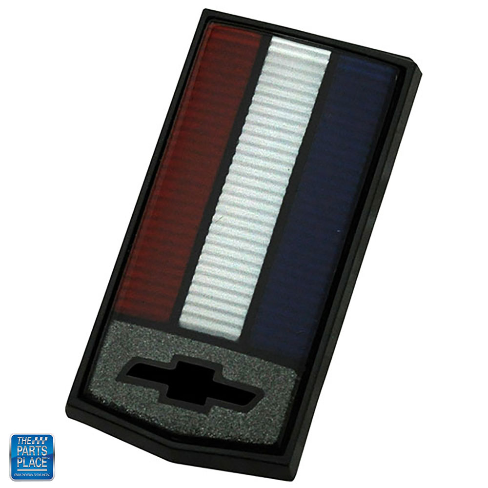 Header Panel Emblem Red White Blue Bars Black Bowtie Charcoal Background EA for 1982-1985 Camaro Z-28, IROC-Z, Indy Pace Car 
