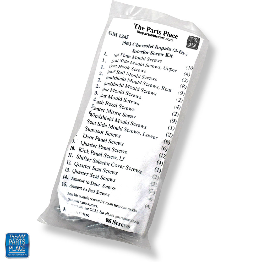 Interior Screw Hardware Kit 2 Door Hardtop 96 Screws GM 1245 for 1963 Impala