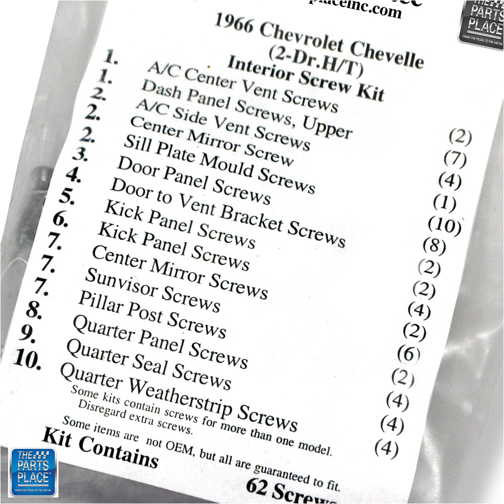 Interior Screw Hardware Kit For 2 Door Hardtop 62 Screws GM 1590  for 1966 Chevelle