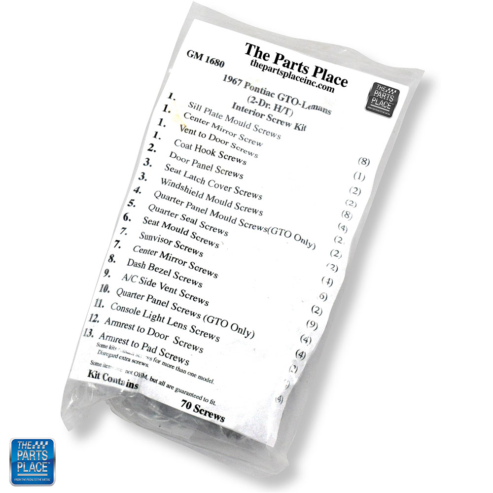 Interior Screw Hardware Kit For 2 Door Hardtop 70 Screws GM 1680 for 1967 GTO, LeMans