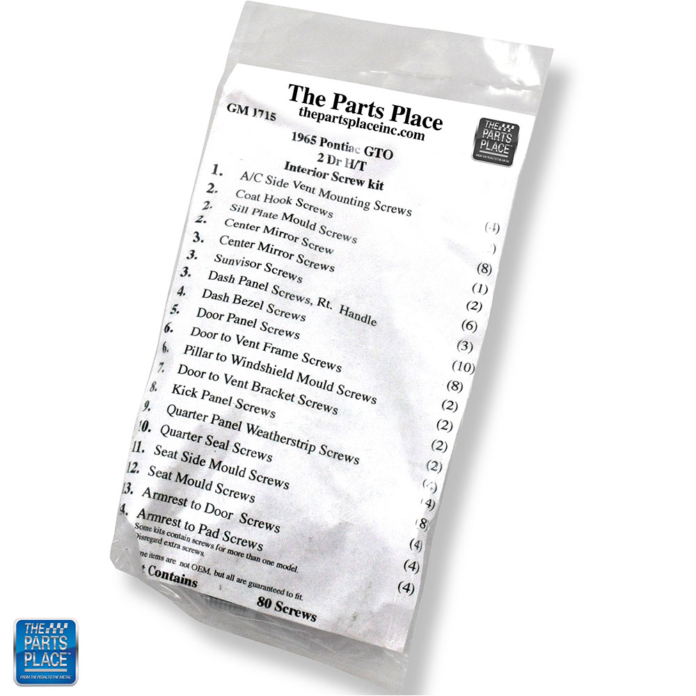 Interior Screw Hardware Kit 2 Door Hardtop 80 Screws GM 1715 for 1965 GTO