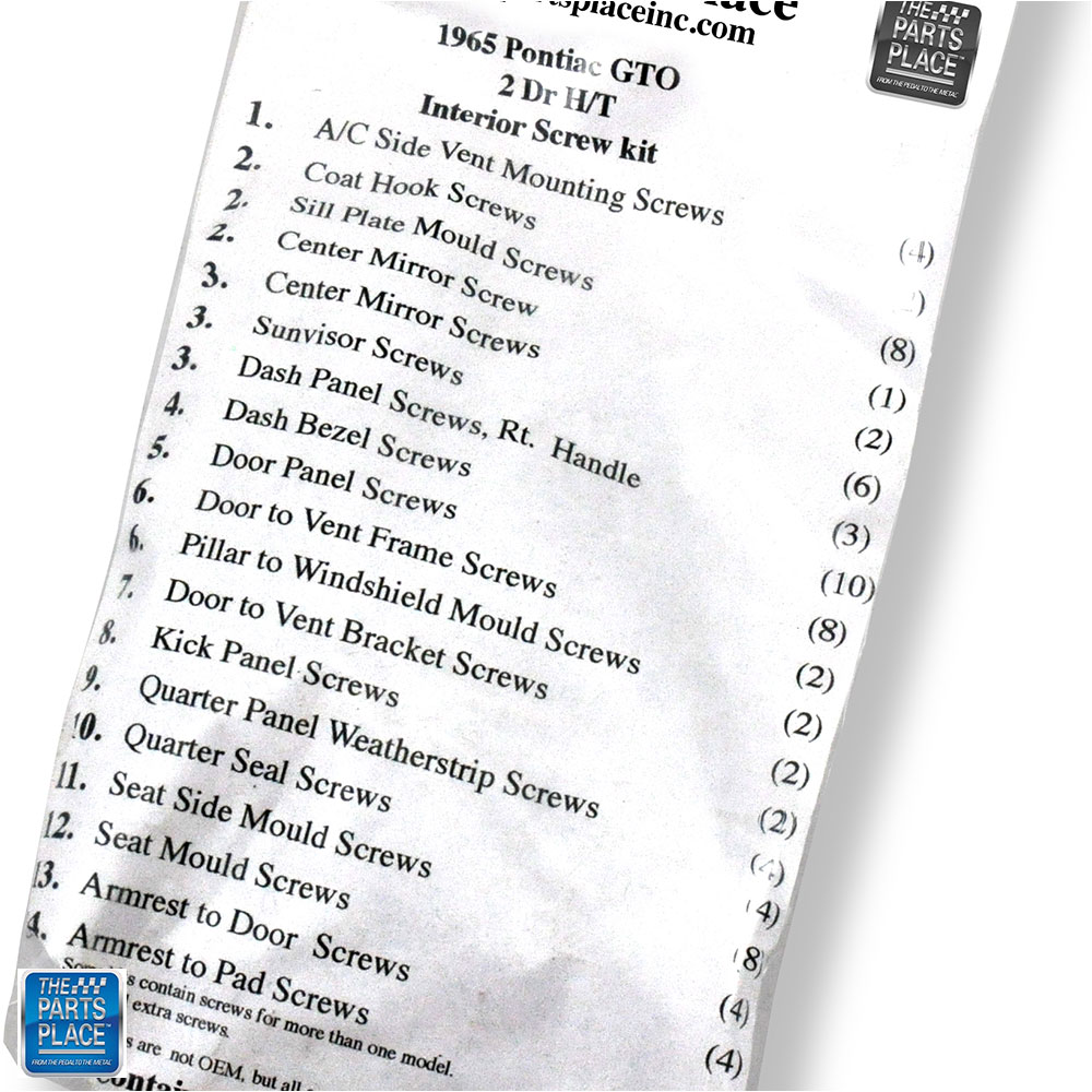 Interior Screw Hardware Kit 2 Door Hardtop 80 Screws GM 1715 for 1965 GTO