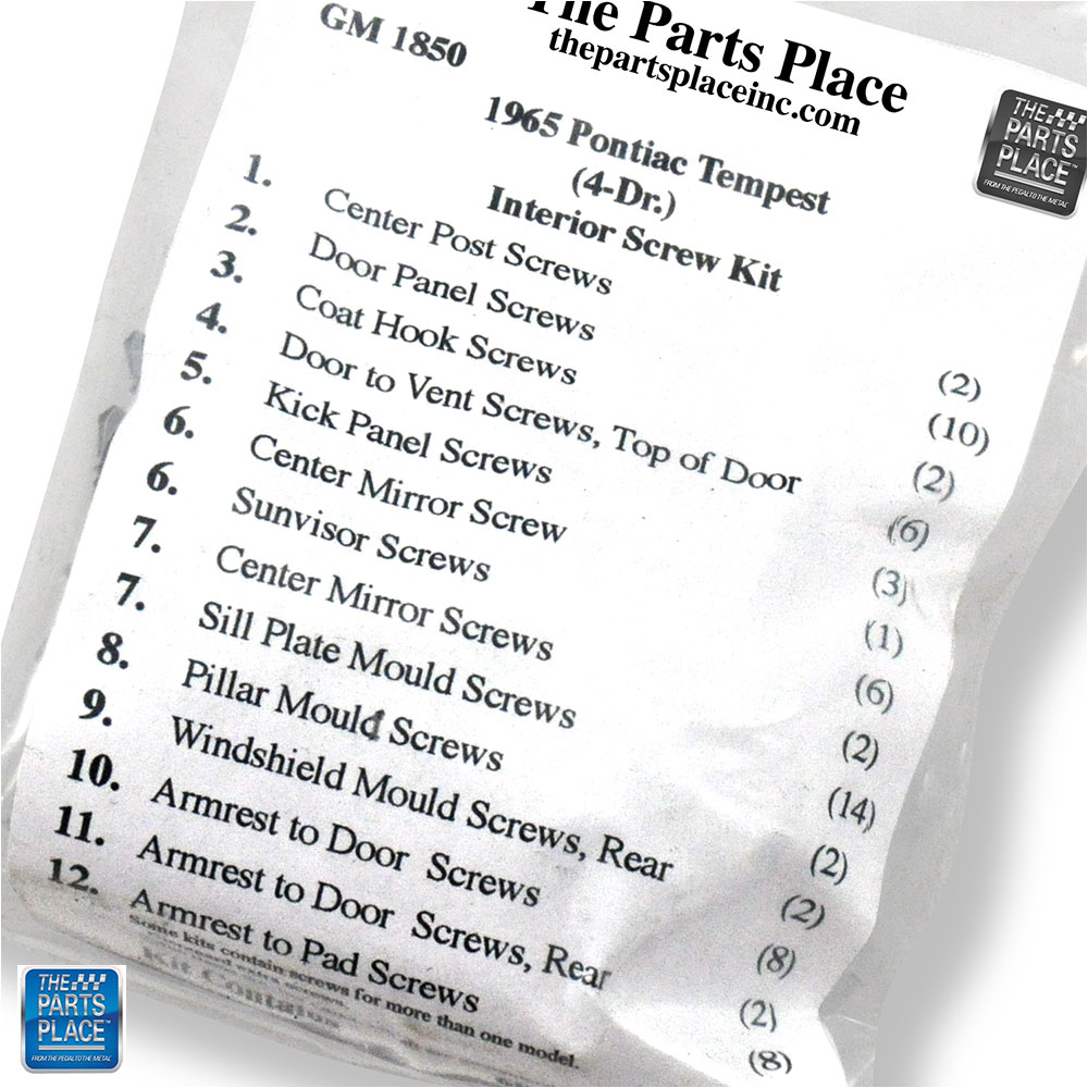 Interior Screw Hardware Kit 4 Door GM 1850 for 1965 Tempest