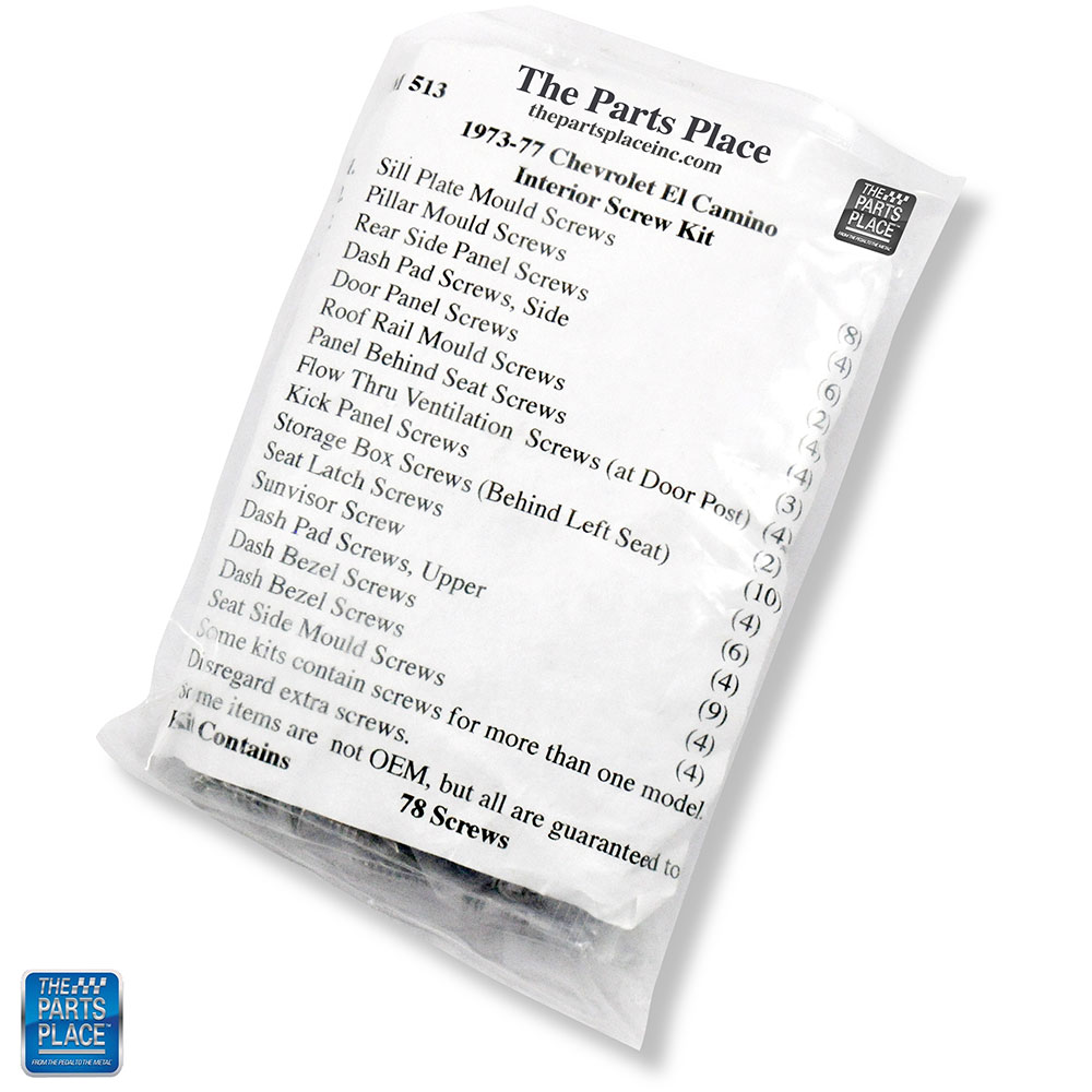 Detail Interior Screw Hardware Kit 78 Screws GM 513 for 1973-1977 El Camino