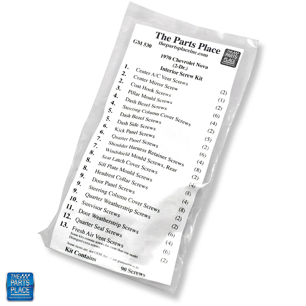 2 Door Detail Interior Screw Hardware Kit 90 Screws GM 530 for 1970 Nova