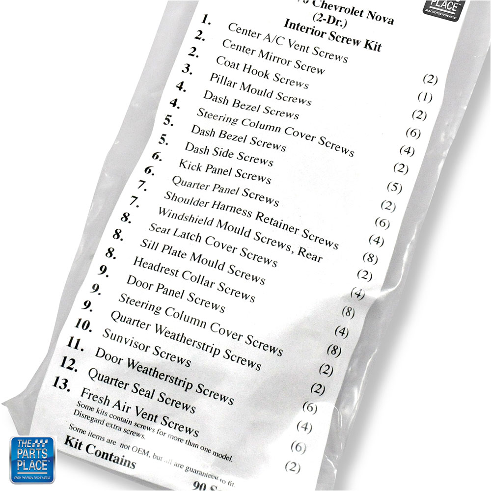 2 Door Detail Interior Screw Hardware Kit 90 Screws GM 530 for 1970 Nova