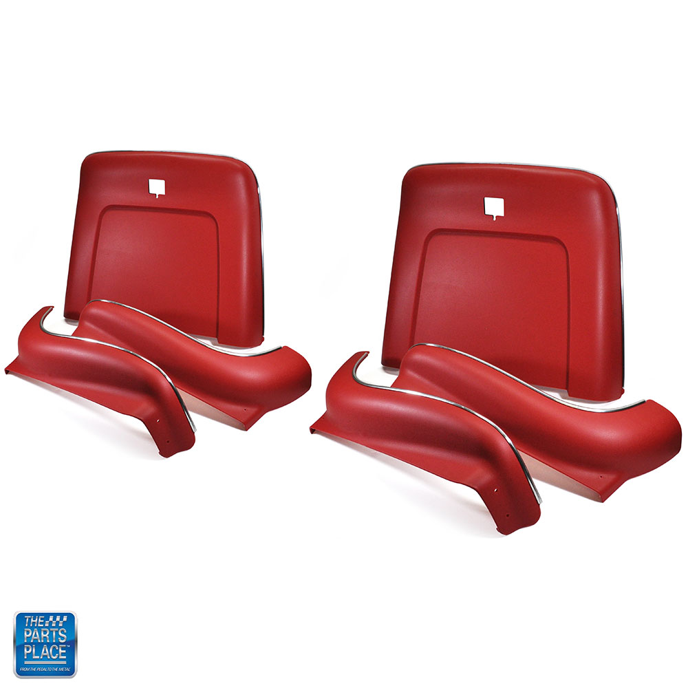 Red bucket seat back and aprons molded plastic and chrome for 1969-1972 GM cars.