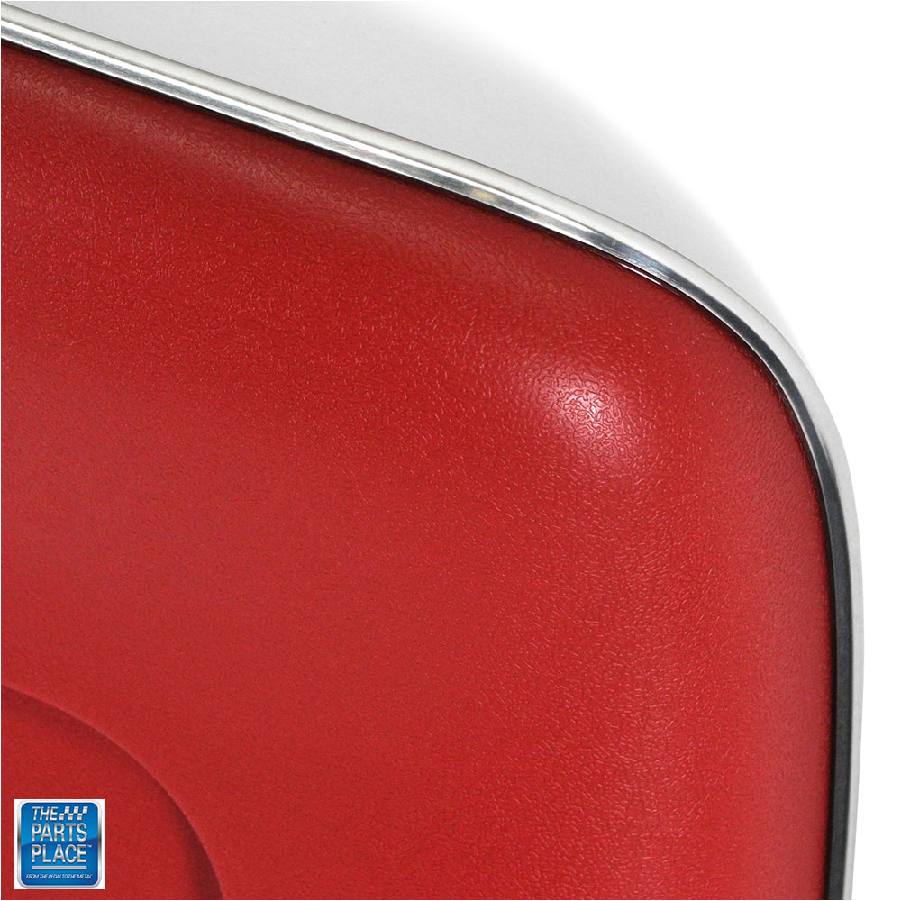 Red bucket seat back and aprons molded plastic and chrome for 1969-1972 GM cars.