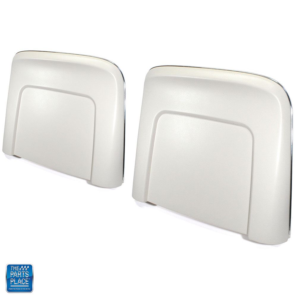 Sandalwood / Off White Bucket Seat Backs Injection Molded Plastic & Molded Chrome Trim Pair for Fits 1966 Chevelle, Malibu, GTO, LeMans, Cutlass 442, El Camino, Nova, Chevy II, Skylark GS, Impala, Caprice, Bel Air
