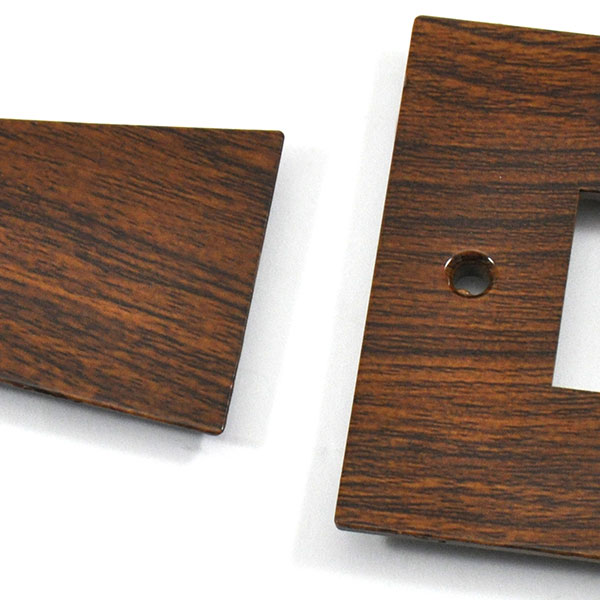 1986 Oldsmobile Cutlass/442/F85 WOOD GRAIN POWER WINDOW SWITCH COVERS & DOOR ESCUTCHEON PULL STRAP COVERS COMPLETE 6 PC SET | IN3105T
