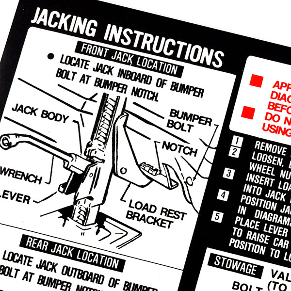 1971 Chevrolet El Camino JACK INSTRUCTIONS DECAL (DC0430) | DC0430