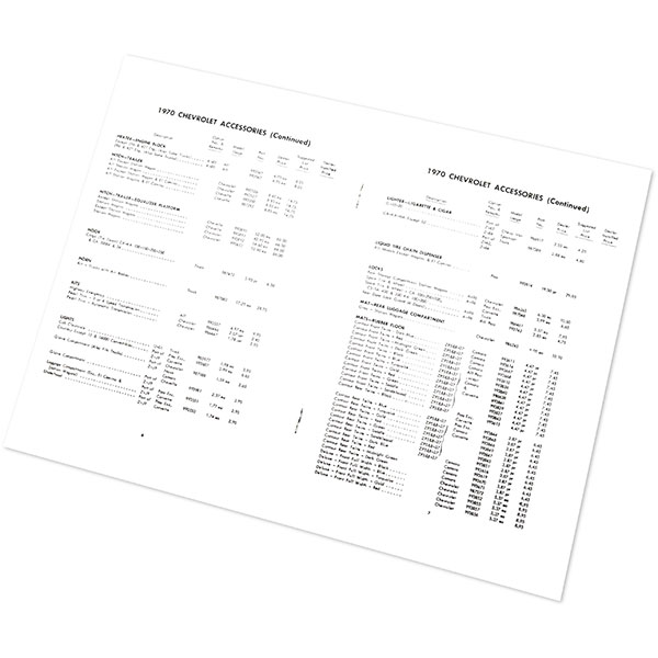 1970 Chevrolet Nova/Chevy II NEW VEHICLE CUSTOM ACCESSORY PRICE LIST - 13 PAGE BROCHURE | DC0510