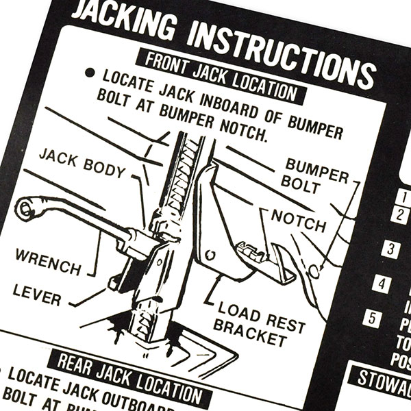 1972 Chevrolet El Camino JACK INSTRUCTION DECAL 6264837 EACH | DC0619