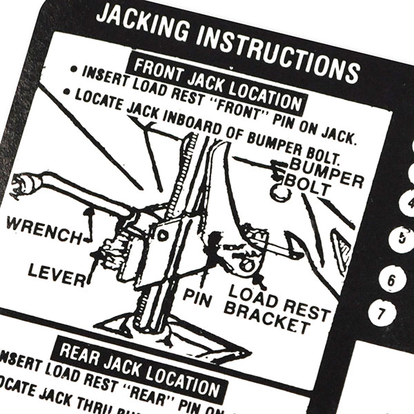 1970 Chevrolet El Camino JACK INSTRUCTION DECAL GM 3979908 EACH | DC0536