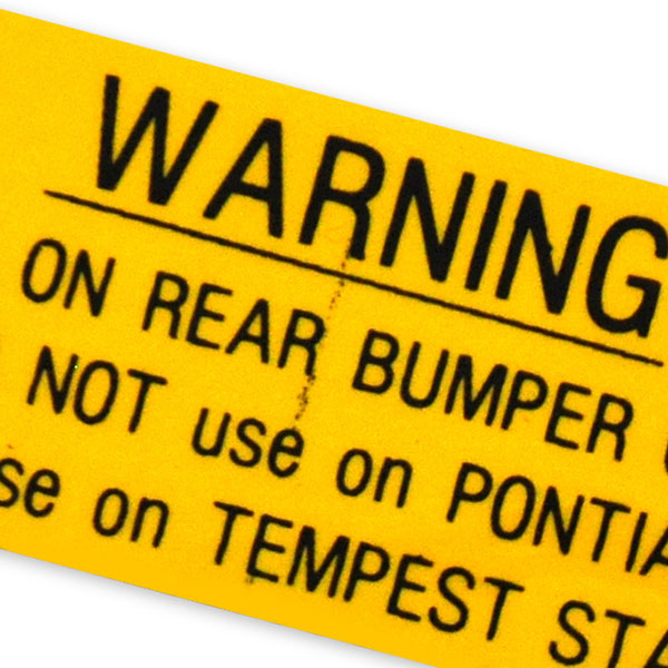 1968 Pontiac GTO/LeMans/Tempest JACK HOOK WARNING DECAL EACH | DT0359