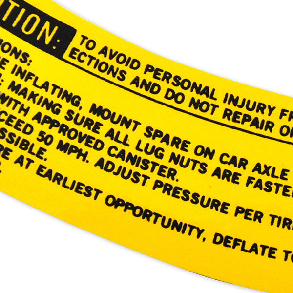 1973 Pontiac GTO/LeMans/Tempest SPACE SAVER SPARE TIRE CAUTION DECAL L-98 EACH | DT0226