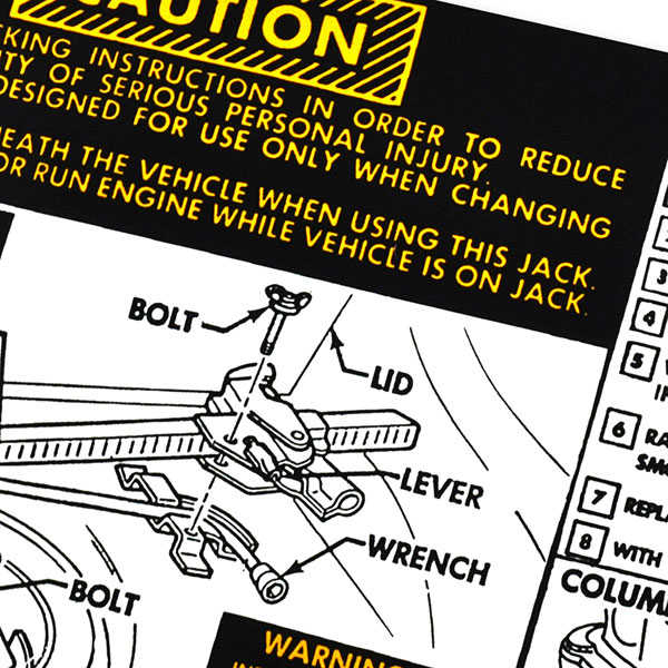 1974 Pontiac Full Size JACK INSTRUCTIONS DECAL VENTURA HATCHBACK WITH SPARE 341041 EACH | DT0225