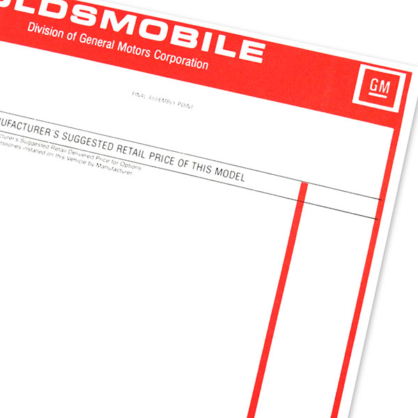 1979 Oldsmobile Full Size NEW VEHICLE WINDOW PRICE STICKER 667-GM EACH | DO0107