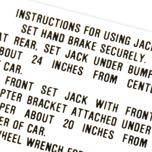 1955 Pontiac Full Size JACK BASE INSTRUCTIONS DECAL EACH (CHIEFTAN / STAR CHIEF) | DT0235