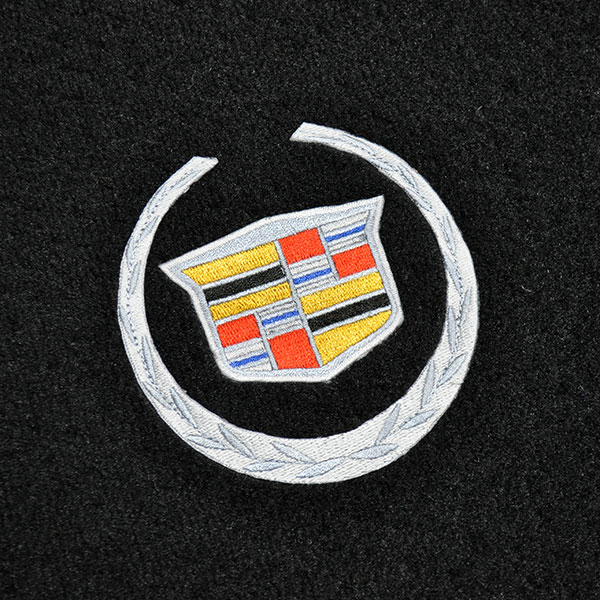 2016 Cadillac Cars FLOOR MATS PLUSH STYLE CARPET BLACK WITH EMBROIDERED CREST LOGO â€“ 4PC SET | IN3247D