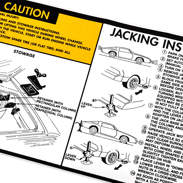 1980 Pontiac Firebird/TransAm TRANS AM JACK INSTRUCTION WITH SS SPARE GM 10013929 | DT0845