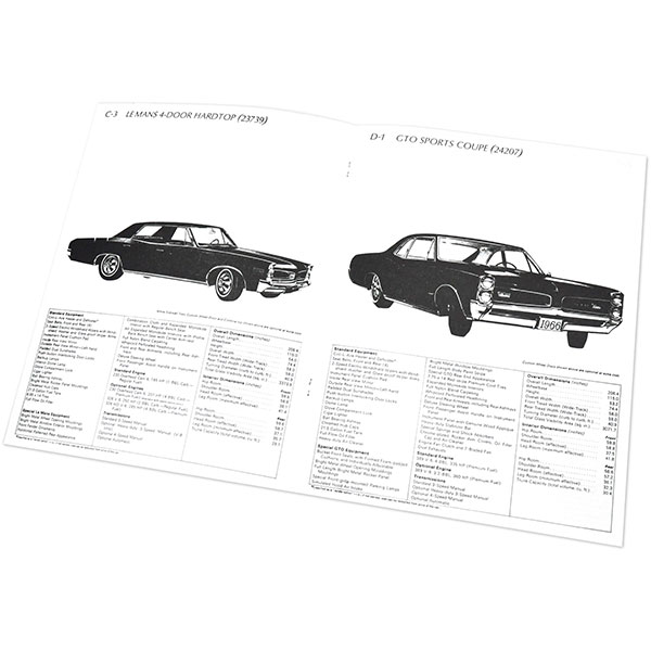 1966 Pontiac GTO/LeMans/Tempest SALESMANS DATA MANUAL | MP0070