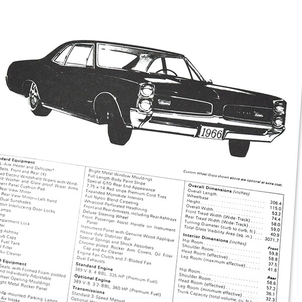 1966 Pontiac GTO/LeMans/Tempest SALESMANS DATA MANUAL | MP0070