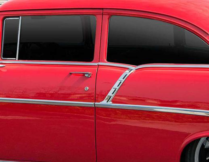 1956 Chevrolet Full Size up to 1957 REAR QUARTER UPPER PAINT DIVIDER MOLDINGS; STAINLESS STEEL GM 748693 - PAIR | 748693