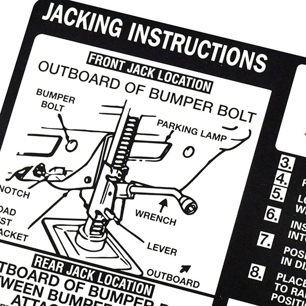 1972 Chevrolet Chevelle/Malibu JACK INSTRUCTION REGULAR DECAL GM 6264829 EACH | DC0537