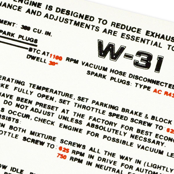 1970 Oldsmobile Cutlass/442/F85  350-4V AT/MT W-31 EMISSION DECAL 01 (D00042) | DC1966T