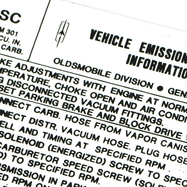 1972 Oldsmobile Cutlass/442/F85  350-4V MT A BODY EMISSION DECAL SC (D00104) | DC1991T