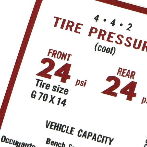 1969 Oldsmobile Cutlass/442/F85  A BODY 442 TIRE PRESSURE DECAL  (D00095) | DC2166T