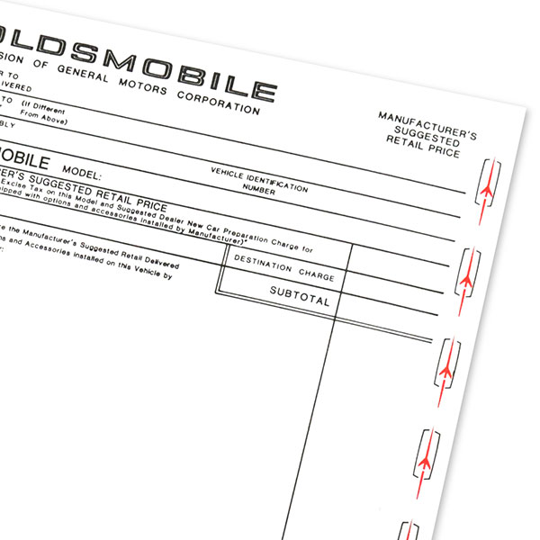 1969 Oldsmobile Cutlass/442/F85 NEW VEHICLE WINDOW PRICE STICKER 677A EACH | DO0137