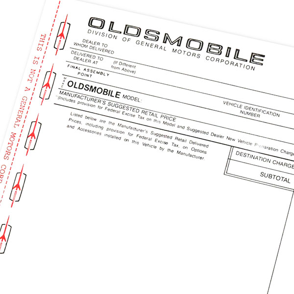 1971 Oldsmobile Cutlass/442/F85 NEW VEHICLE WINDOW PRICE STICKER EACH | DO0141